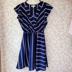 Monteau Navy Strip Ruffle Mini Dress Size M(NWOT)